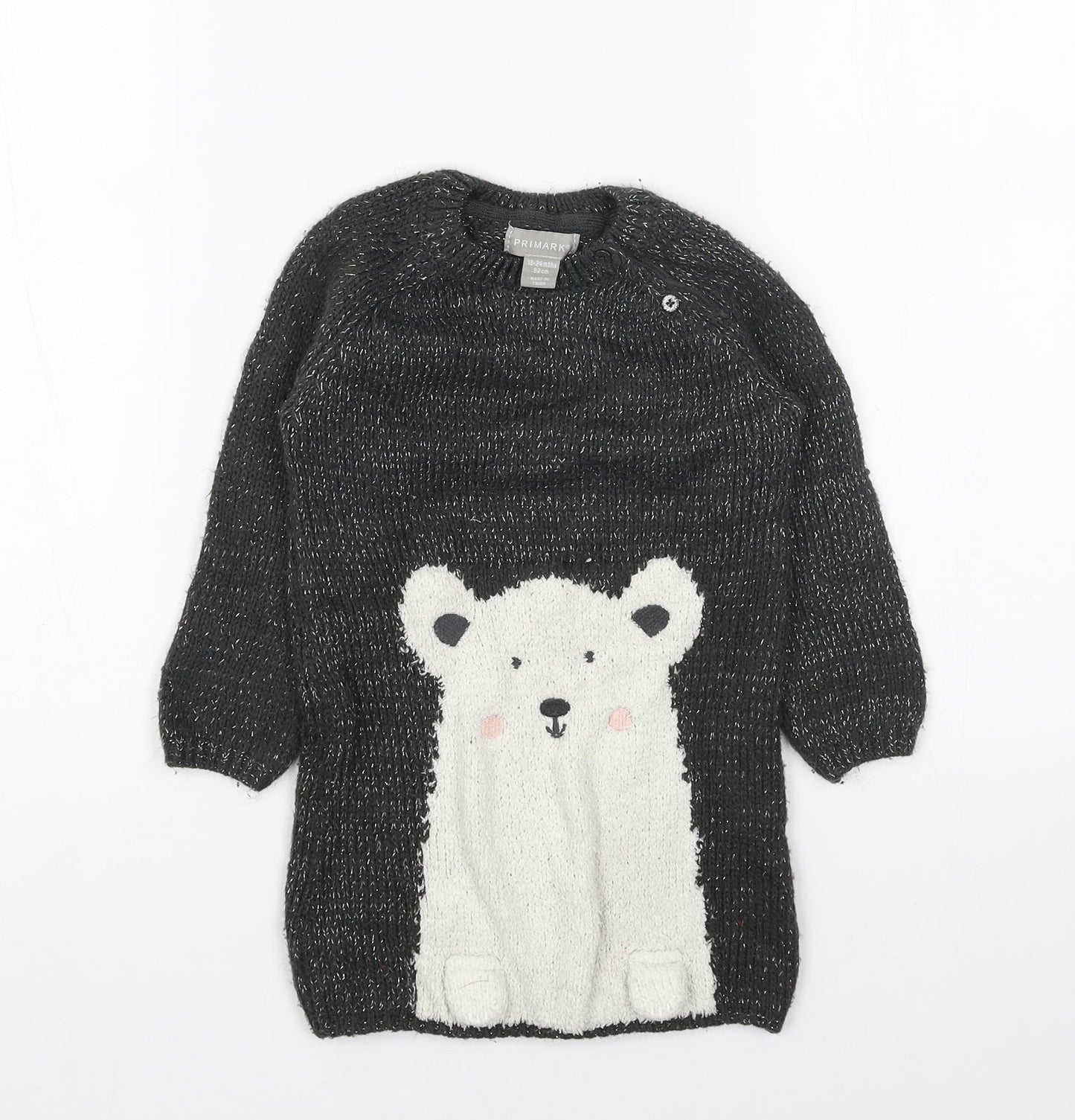 Primark Girls Grey Acrylic Jumper Dress Size 2 Years Round Neck Pullover - Polar Bear