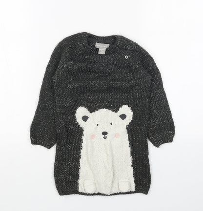 Primark Girls Grey Acrylic Jumper Dress Size 2 Years Round Neck Pullover - Polar Bear