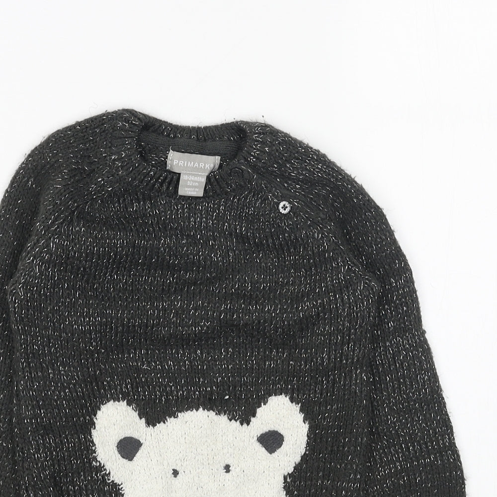 Primark Girls Grey Acrylic Jumper Dress Size 2 Years Round Neck Pullover - Polar Bear