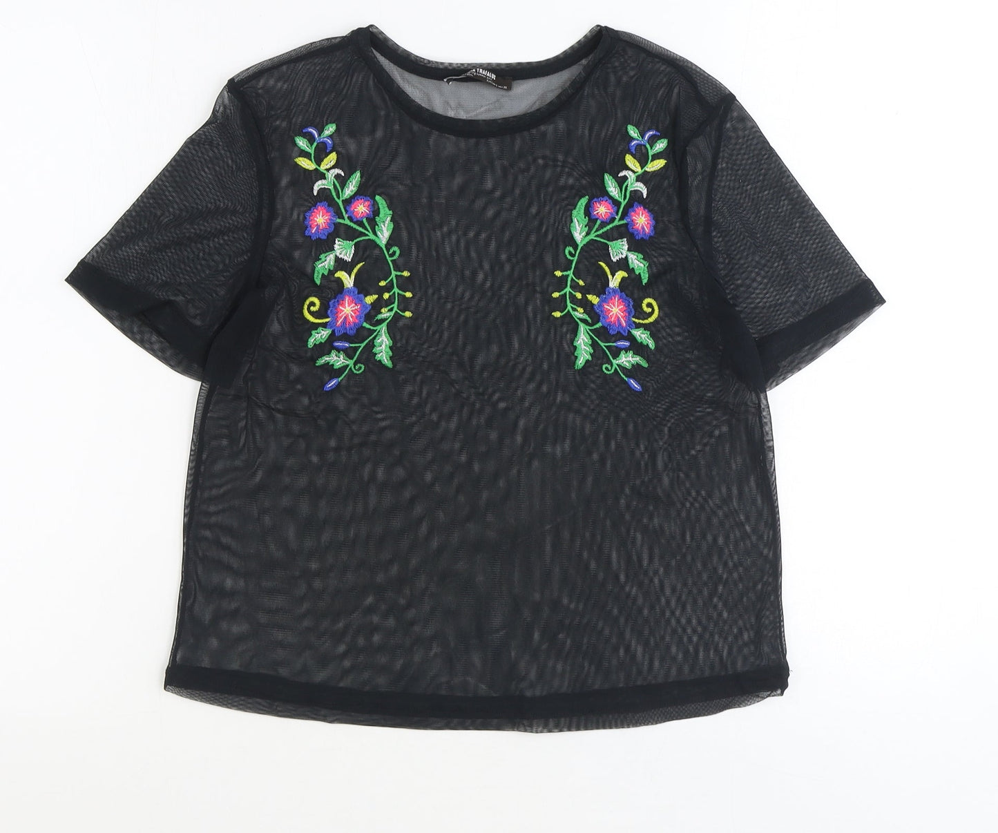 Womens UK Size S Zara Black Basic T-Shirt