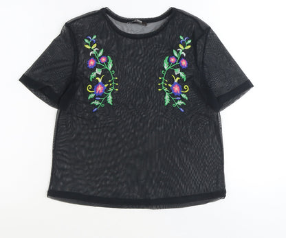 Womens UK Size S Zara Black Basic T-Shirt