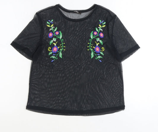 Womens UK Size S Zara Black Basic T-Shirt