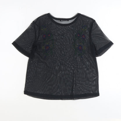 Womens UK Size S Zara Black Basic T-Shirt
