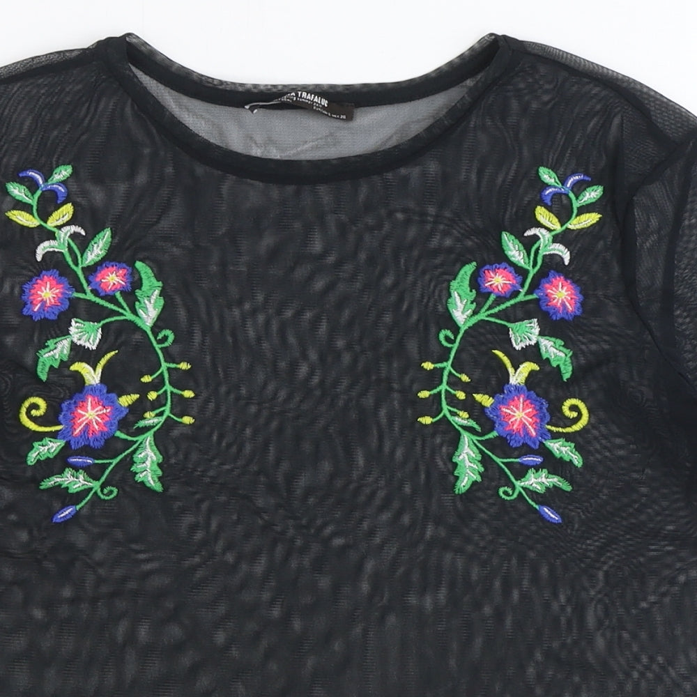 Womens UK Size S Zara Black Basic T-Shirt