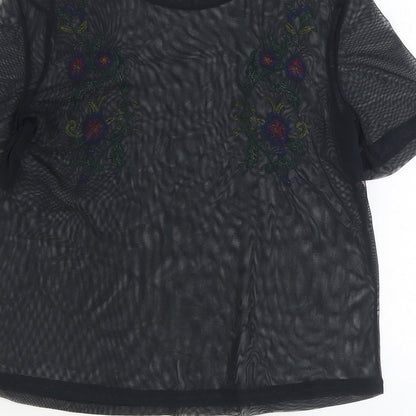 Womens UK Size S Zara Black Basic T-Shirt