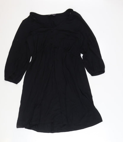 Marks and Spencer Womens Black Viscose Trapeze & Swing Size 10 V-Neck Pullover