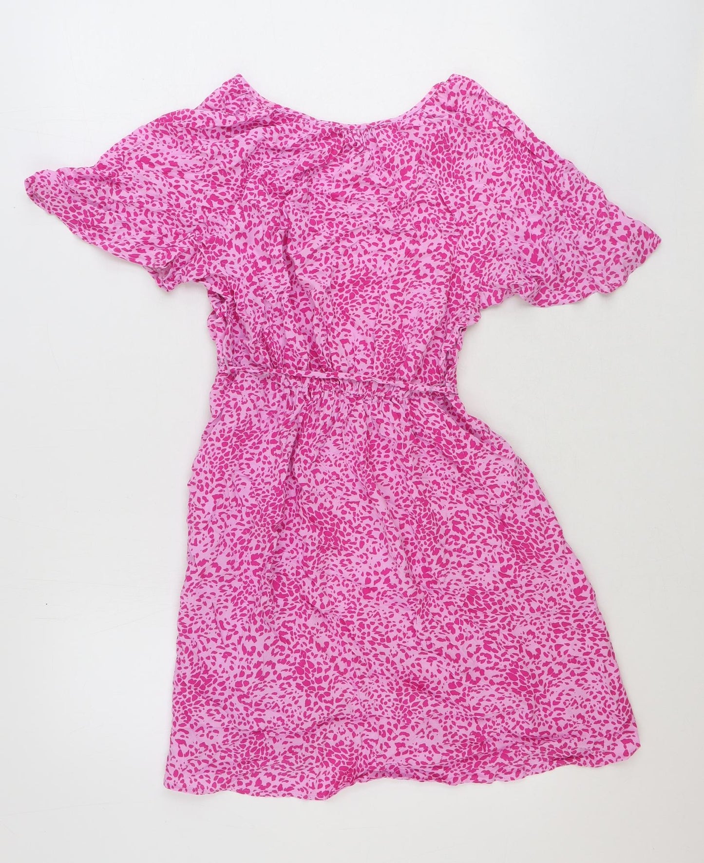 Marks and Spencer Womens Pink Animal Print Polyester A-Line Size 10 Round Neck Pullover - Leopard Pattern