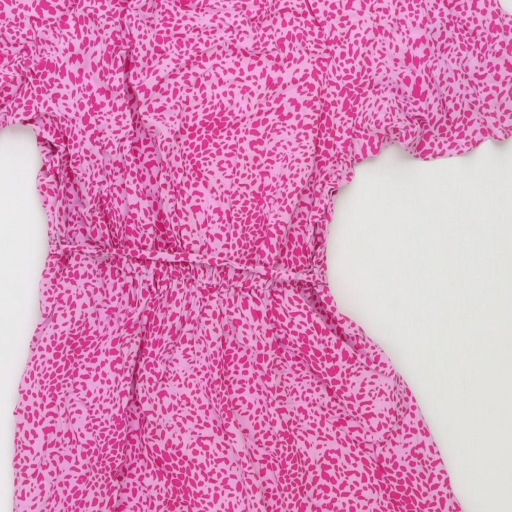 Marks and Spencer Womens Pink Animal Print Polyester A-Line Size 10 Round Neck Pullover - Leopard Pattern