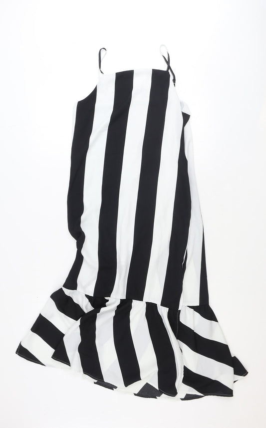 COLLUSION Womens Black Striped Polyester A-Line Size 8 Square Neck Pullover