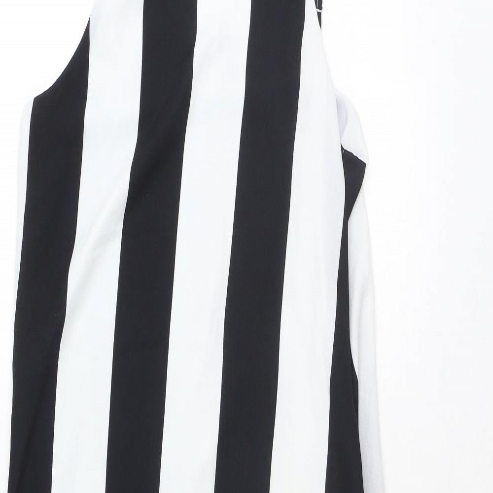 COLLUSION Womens Black Striped Polyester A-Line Size 8 Square Neck Pullover