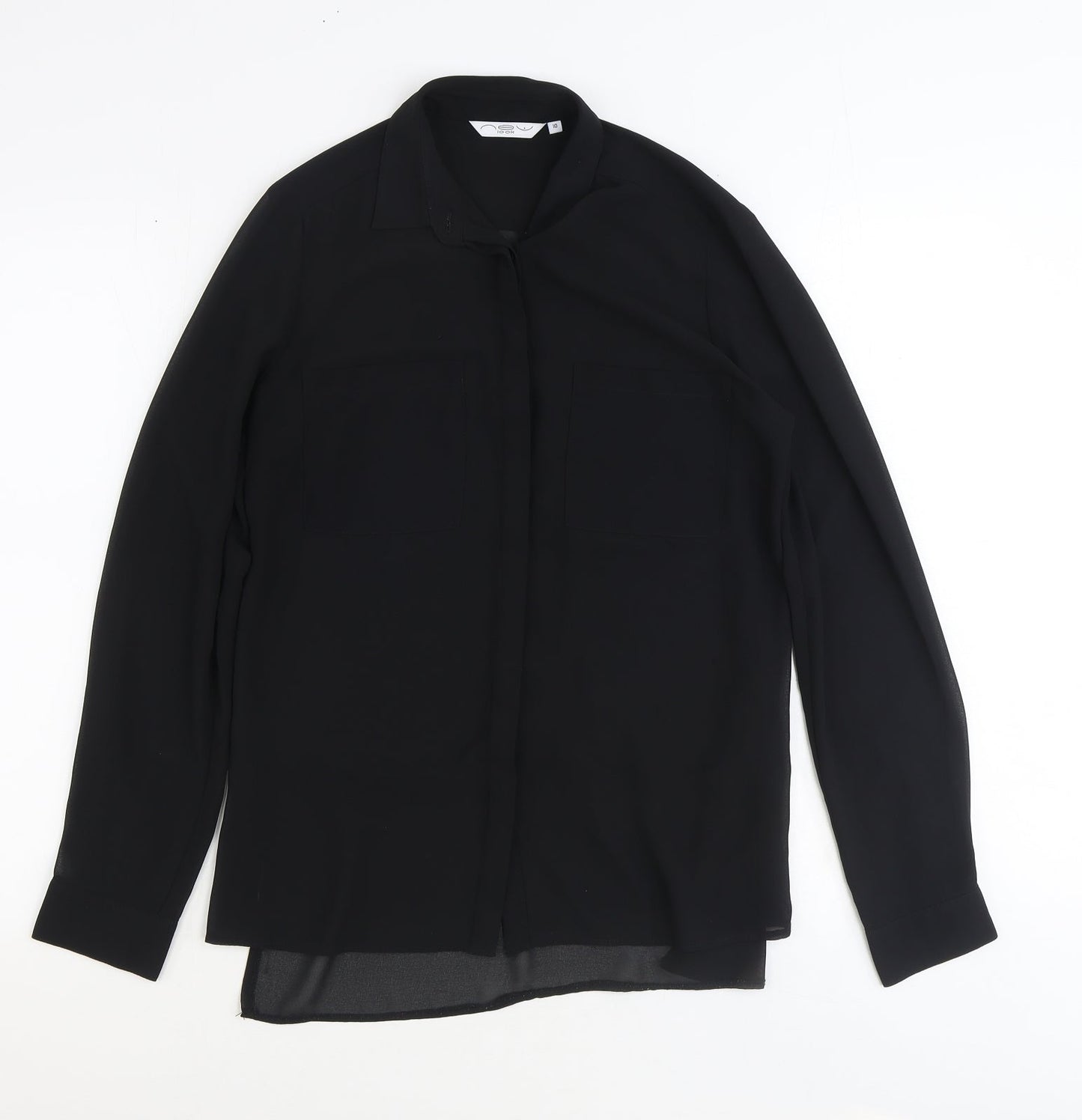 Womens UK Size 10 New Look Black Basic Button-Up