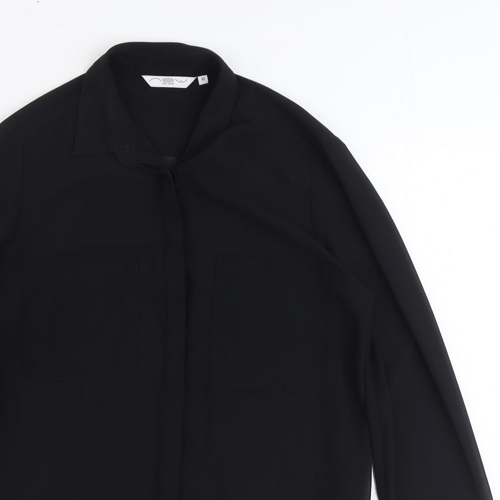 Womens UK Size 10 New Look Black Basic Button-Up