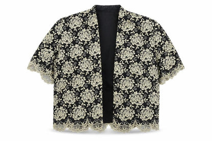 Roots Womens Black V-Neck Floral Polyester Shrug Jumper Size 12