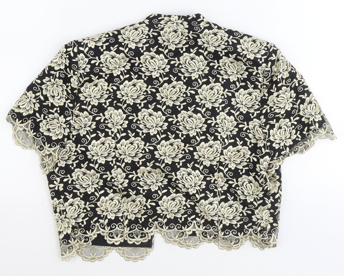 Roots Womens Black V-Neck Floral Polyester Shrug Jumper Size 12