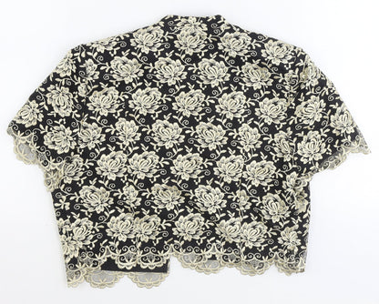 Roots Womens Black V-Neck Floral Polyester Shrug Jumper Size 12