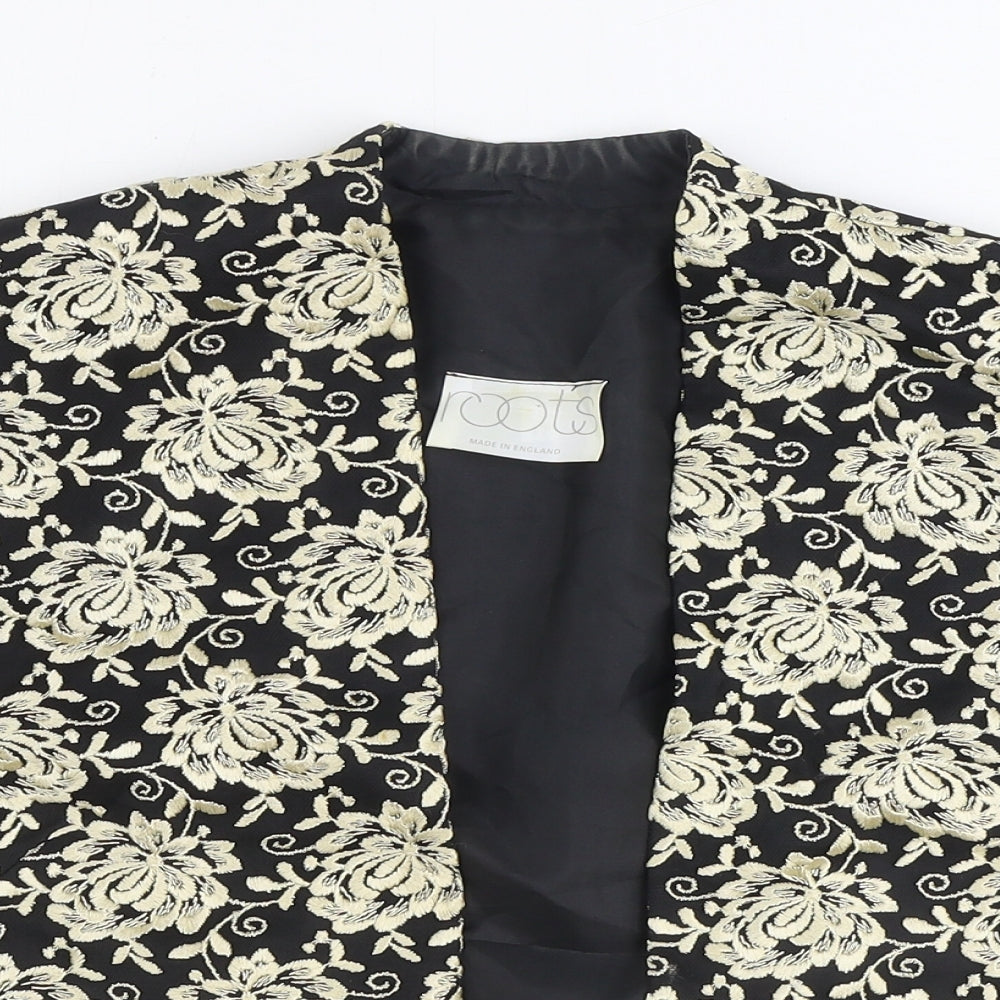 Roots Womens Black V-Neck Floral Polyester Shrug Jumper Size 12