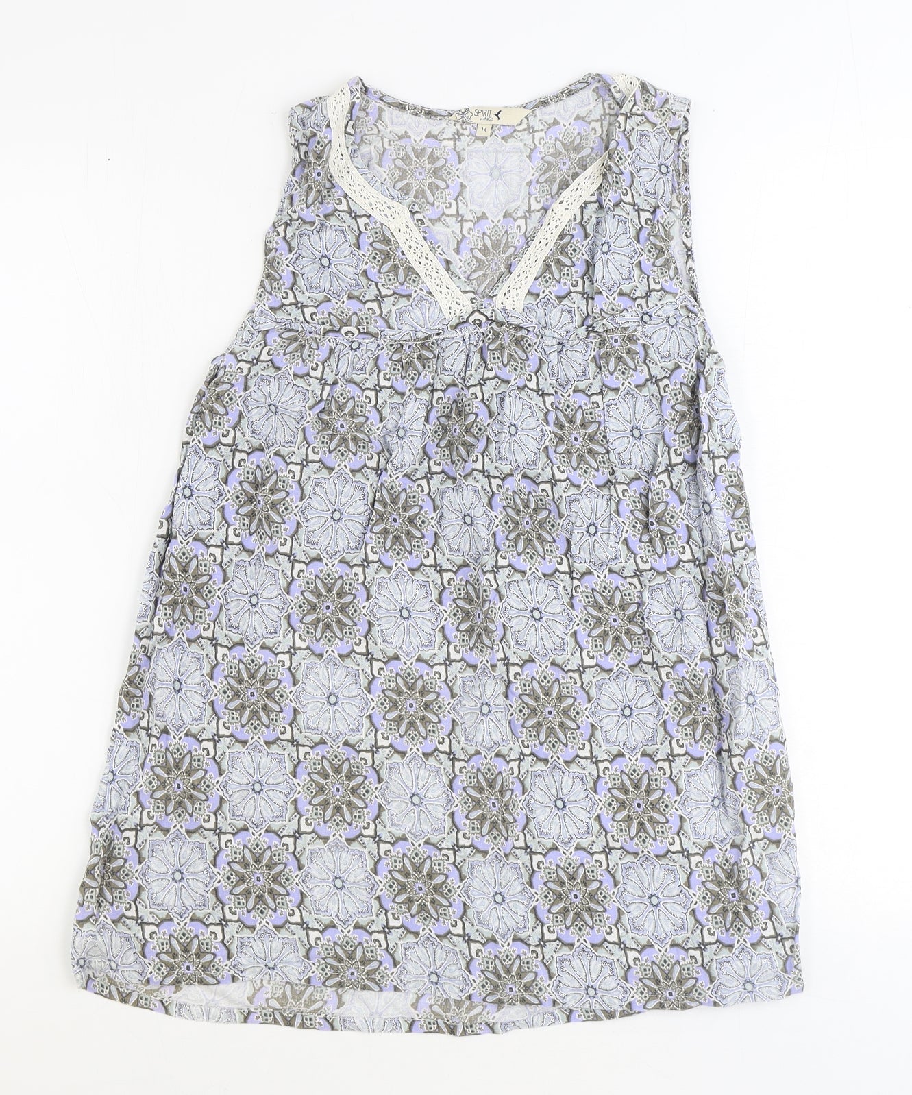 M&Co Womens Blue Geometric Viscose Basic Blouse Size 14 V-Neck