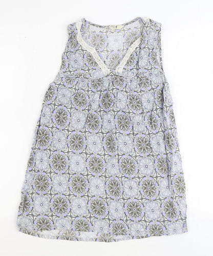 M&Co Womens Blue Geometric Viscose Basic Blouse Size 14 V-Neck