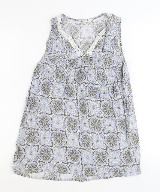 M&Co Womens Blue Geometric Viscose Basic Blouse Size 14 V-Neck