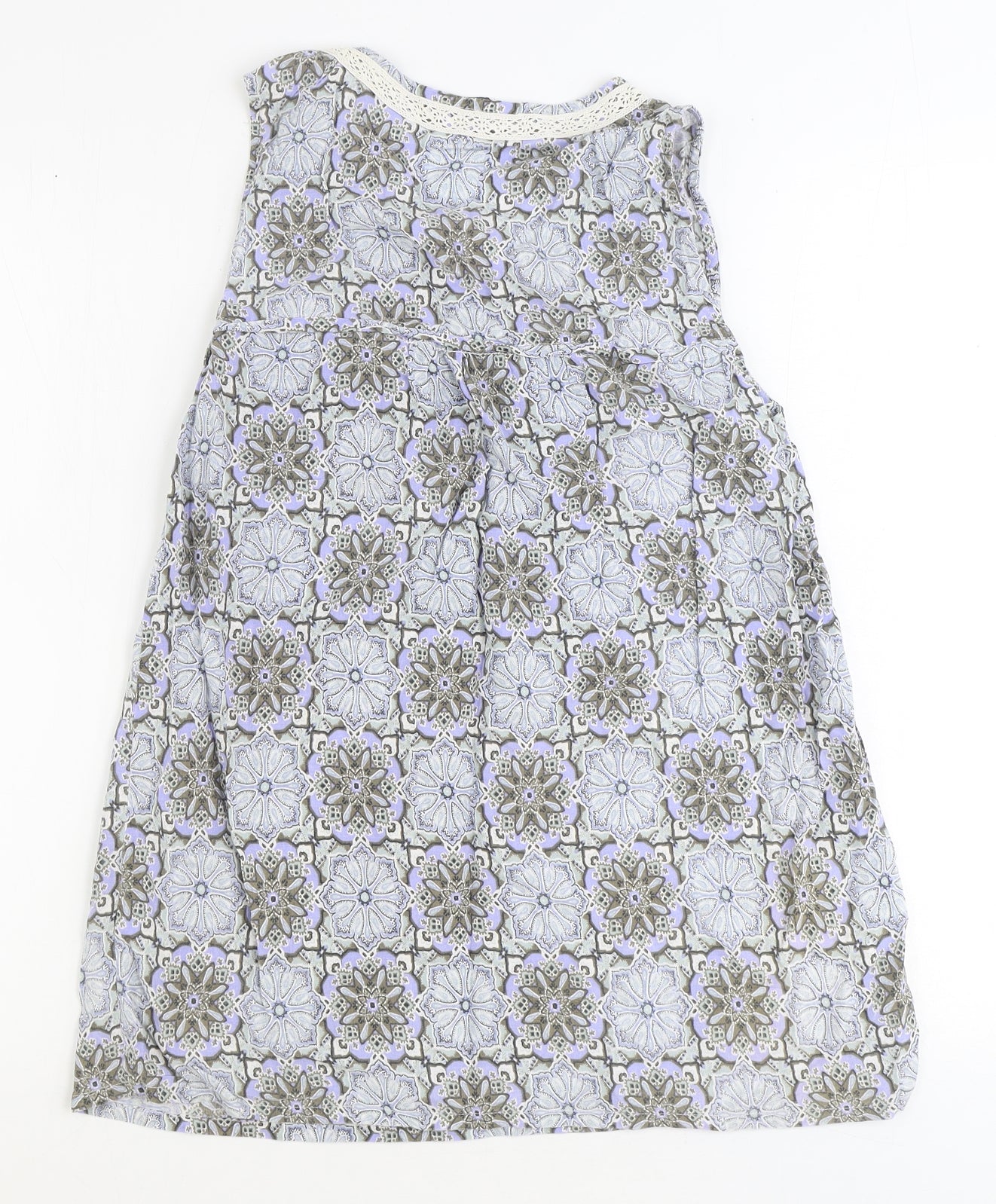 M&Co Womens Blue Geometric Viscose Basic Blouse Size 14 V-Neck