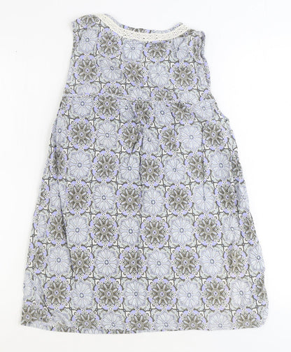 M&Co Womens Blue Geometric Viscose Basic Blouse Size 14 V-Neck