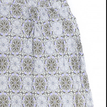 M&Co Womens Blue Geometric Viscose Basic Blouse Size 14 V-Neck