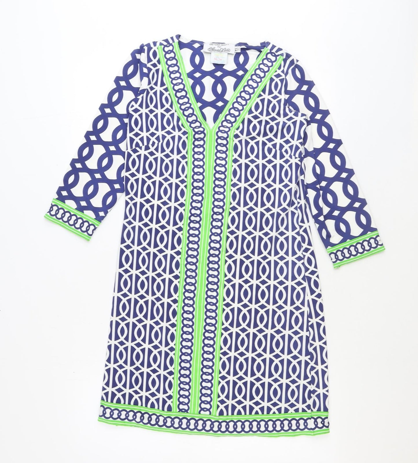 Sandy Lane Womens Multicoloured Geometric Polyester A-Line Size XS V-Neck Magnetic