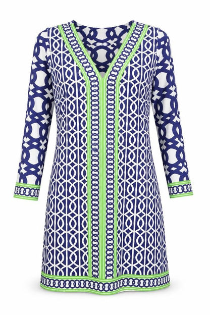 Sandy Lane Womens Multicoloured Geometric Polyester A-Line Size XS V-Neck Magnetic