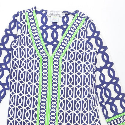 Sandy Lane Womens Multicoloured Geometric Polyester A-Line Size XS V-Neck Magnetic