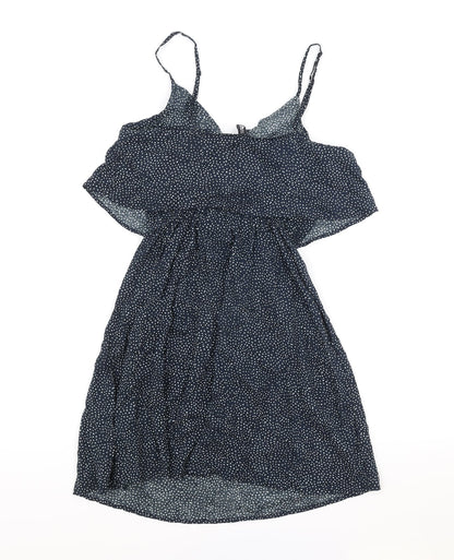 H&M Womens Black Geometric Viscose Tank Dress Size 6 V-Neck Pullover