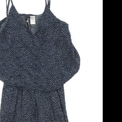 H&M Womens Black Geometric Viscose Tank Dress Size 6 V-Neck Pullover