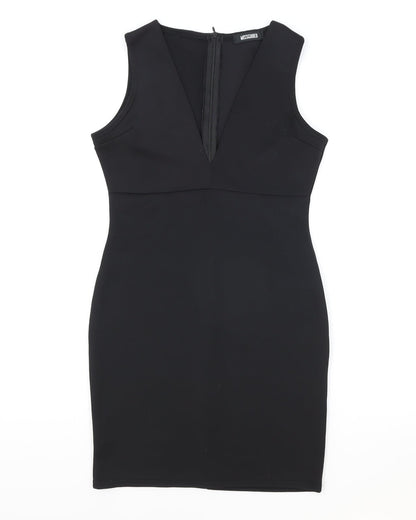Missguided Womens Black Polyester A-Line Size 10 V-Neck Zip