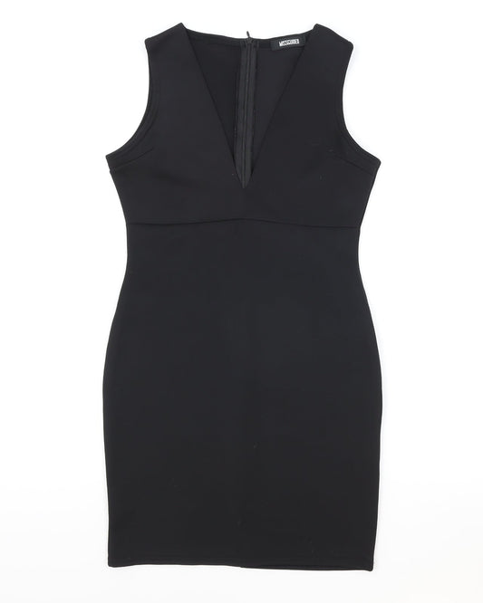 Missguided Womens Black Polyester A-Line Size 10 V-Neck Zip