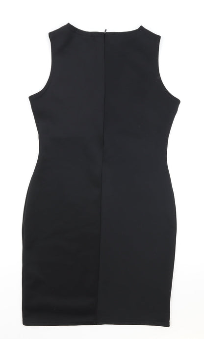 Missguided Womens Black Polyester A-Line Size 10 V-Neck Zip