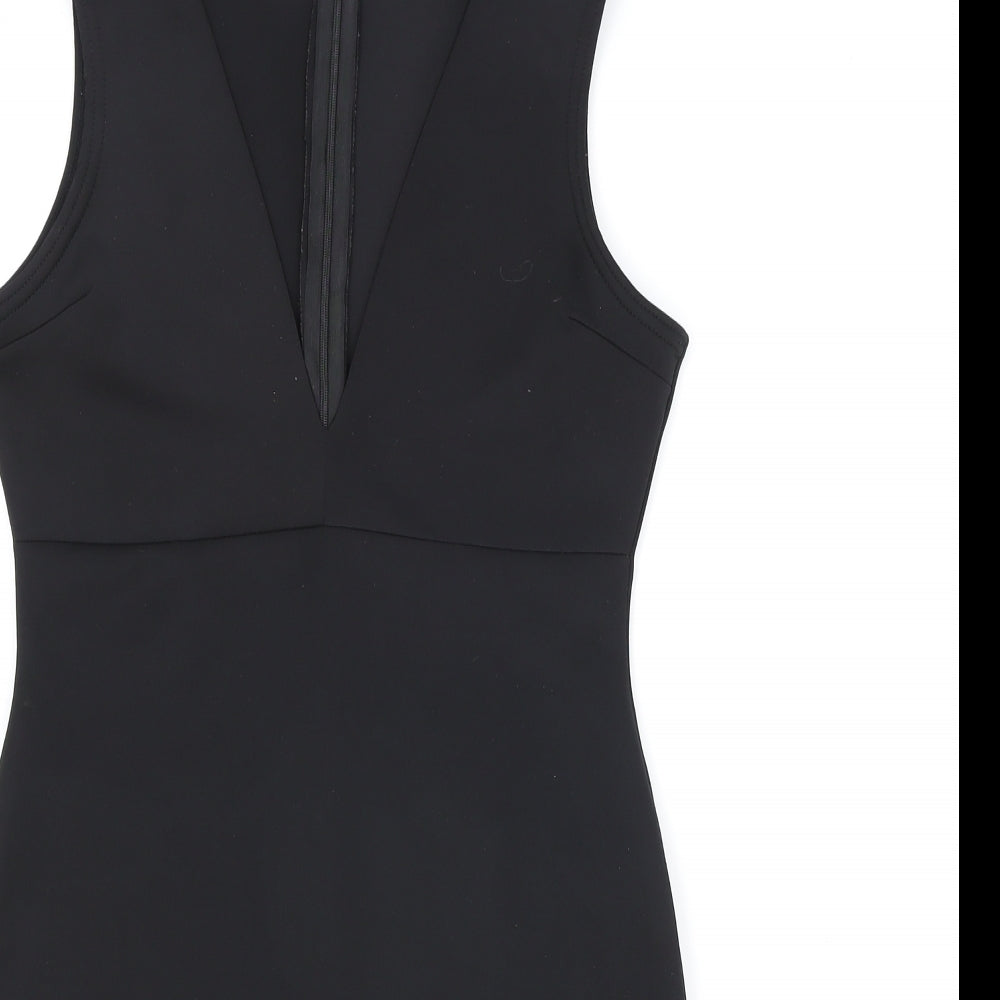 Missguided Womens Black Polyester A-Line Size 10 V-Neck Zip