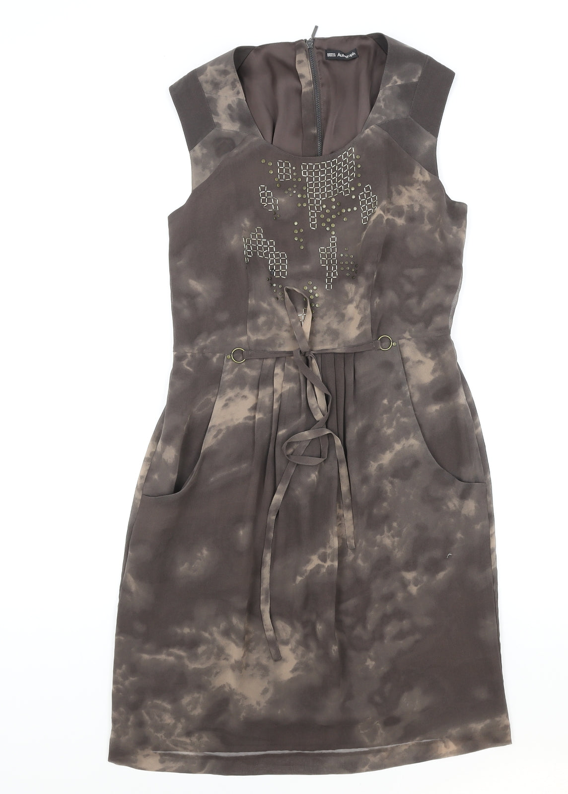Marks and Spencer Womens Brown Polyester A-Line Size 8 Scoop Neck Zip