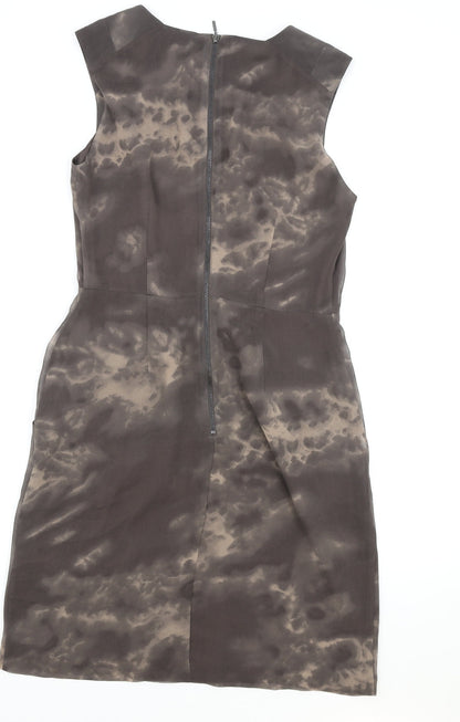 Marks and Spencer Womens Brown Polyester A-Line Size 8 Scoop Neck Zip