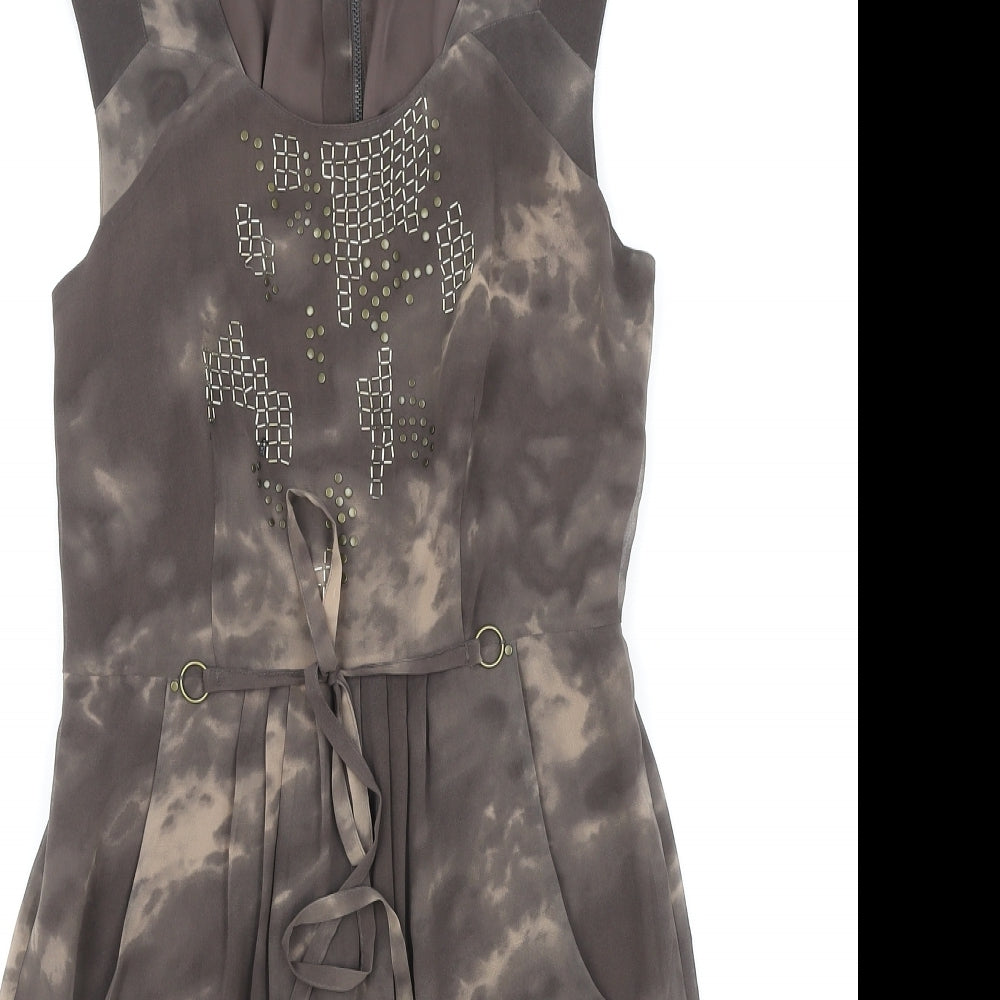 Marks and Spencer Womens Brown Polyester A-Line Size 8 Scoop Neck Zip
