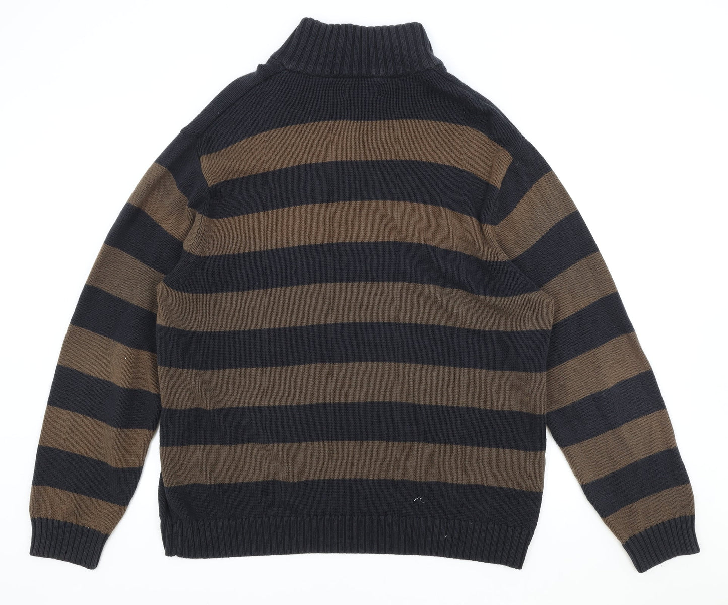 Fred Perry Mens Brown High Neck Striped Cotton Pullover Jumper Size XL Long Sleeve