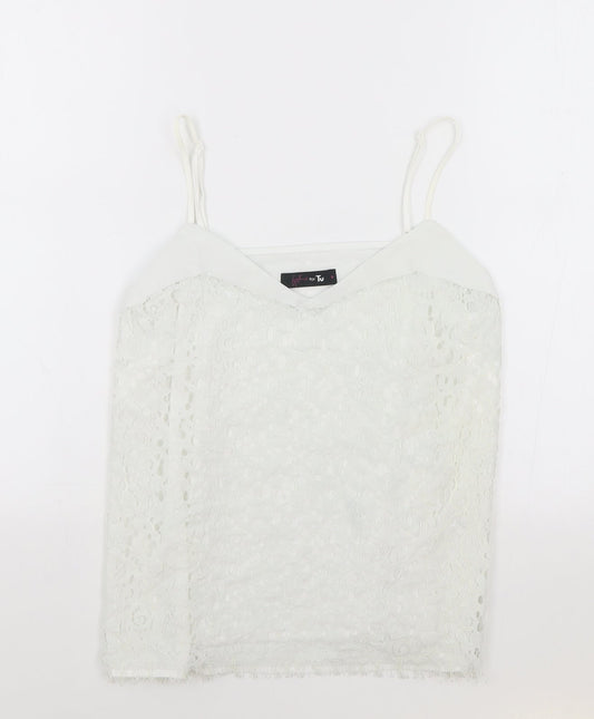 TU Womens White Floral Polyamide Camisole Tank Size 8 V-Neck - Gok Wan Collection