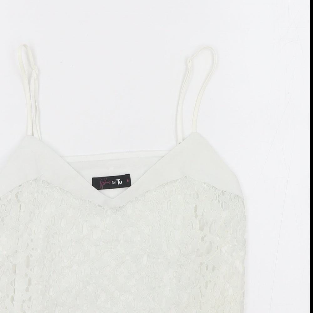 TU Womens White Floral Polyamide Camisole Tank Size 8 V-Neck - Gok Wan Collection