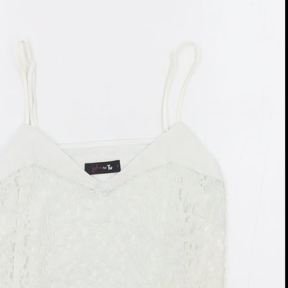 TU Womens White Floral Polyamide Camisole Tank Size 8 V-Neck - Gok Wan Collection