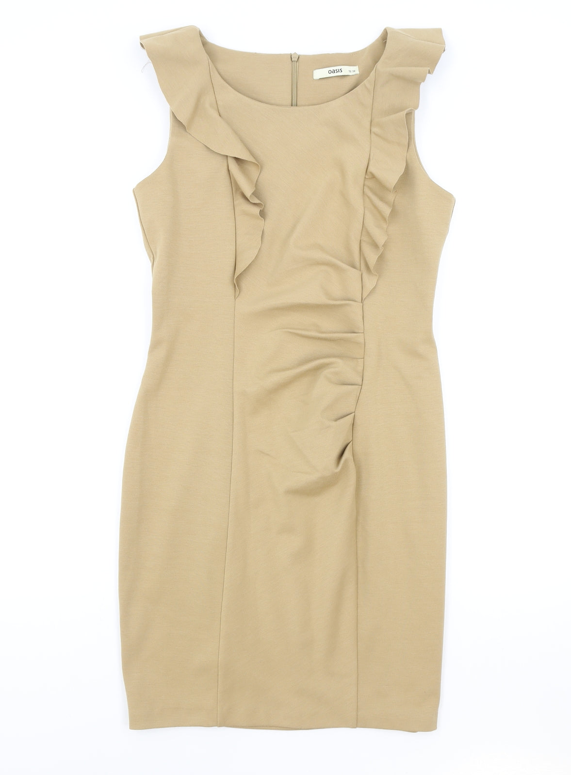 Oasis Womens Brown Polyester Pencil Dress Size 12 Round Neck Zip