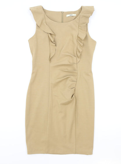Oasis Womens Brown Polyester Pencil Dress Size 12 Round Neck Zip
