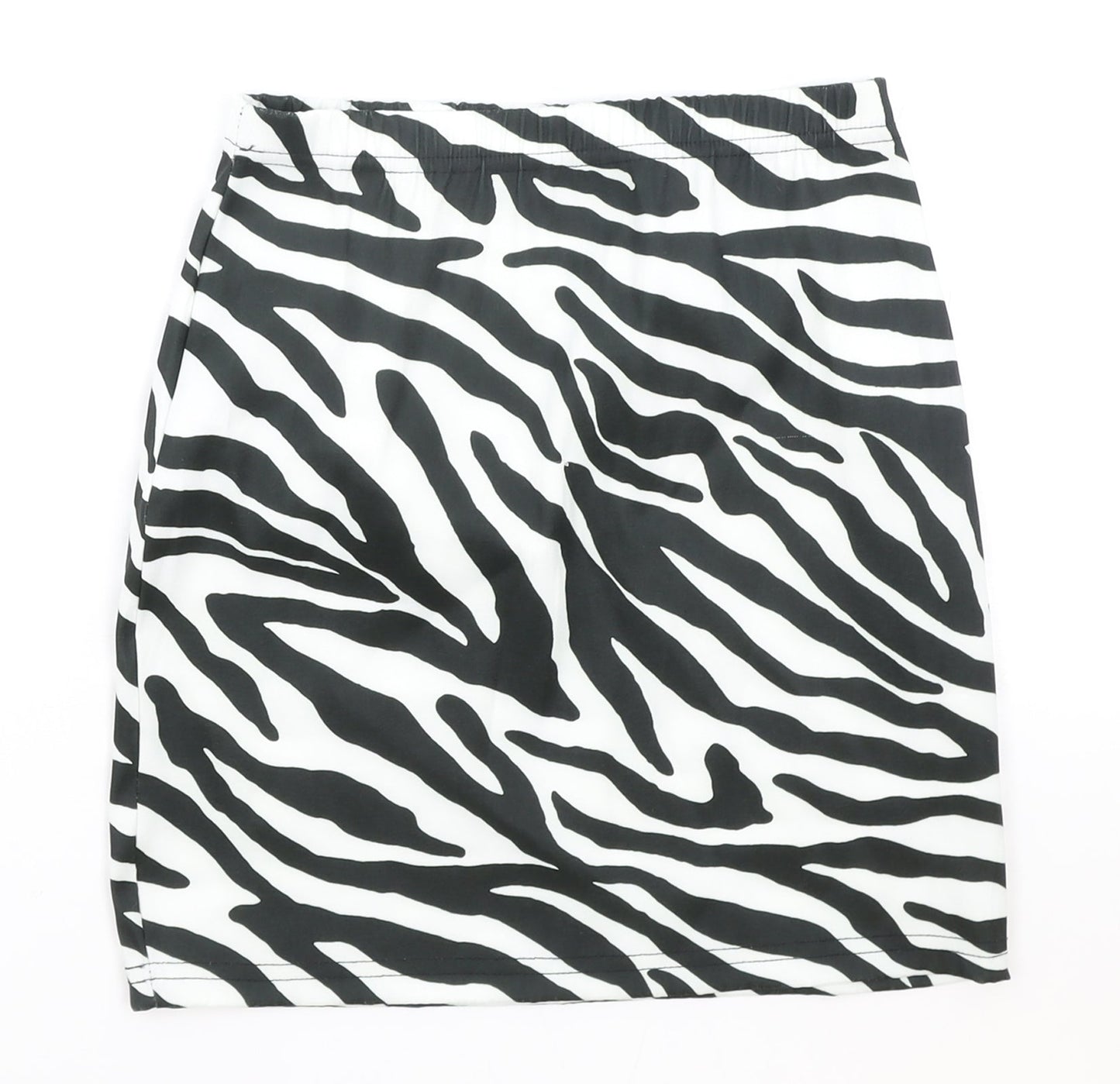 PRETTYLITTLETHING Womens Black Animal Print Polyester Straight & Pencil Skirt Size 8 - Zebra Pattern