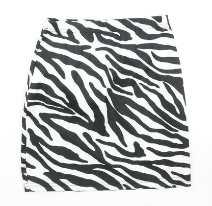 PRETTYLITTLETHING Womens Black Animal Print Polyester Straight & Pencil Skirt Size 8 - Zebra Pattern
