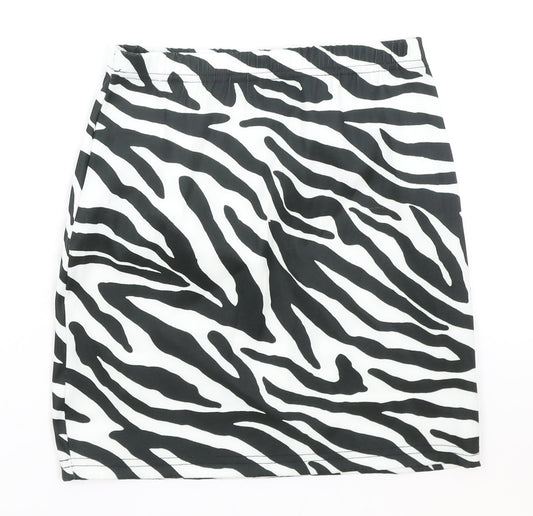 PRETTYLITTLETHING Womens Black Animal Print Polyester Straight & Pencil Skirt Size 8 - Zebra Pattern