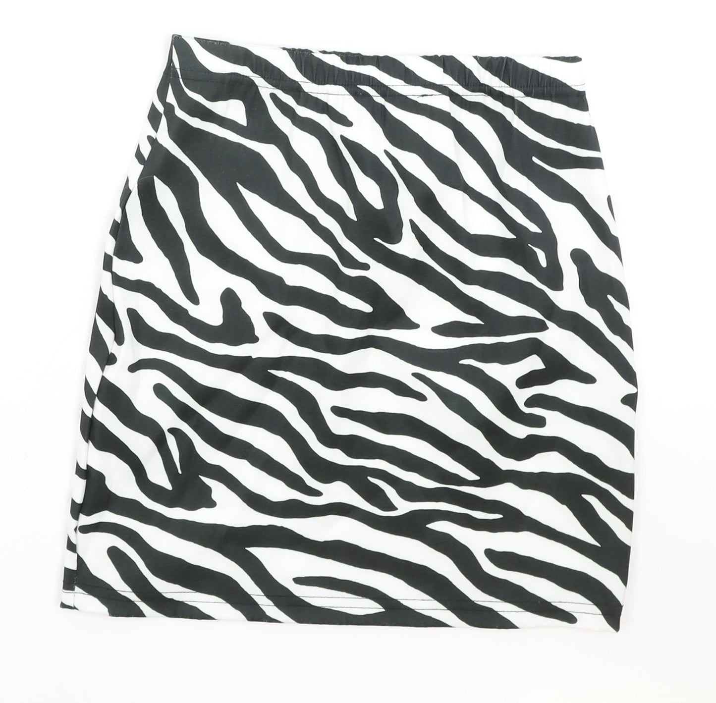 PRETTYLITTLETHING Womens Black Animal Print Polyester Straight & Pencil Skirt Size 8 - Zebra Pattern
