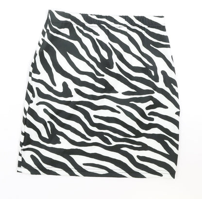 PRETTYLITTLETHING Womens Black Animal Print Polyester Straight & Pencil Skirt Size 8 - Zebra Pattern