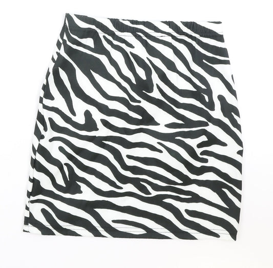PRETTYLITTLETHING Womens Black Animal Print Polyester Straight & Pencil Skirt Size 8 - Zebra Pattern